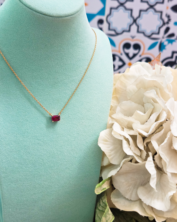 Natural Gemstone 6×4 Cushion Prong-set Necklace, birthstone cushion prong set necklace big, Colors by Love