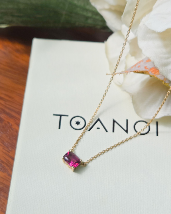 Natural Gemstone 6×4 Cushion Prong-set Necklace, birthstone cushion prong set necklace big, Colors by Love