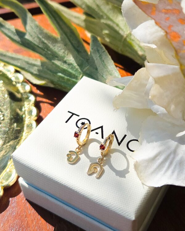 Thai Initial Huggies with 2.5mm Gemstone (By Piece), イニシャル コレクション, handmade in Bangkok by Colors by Love