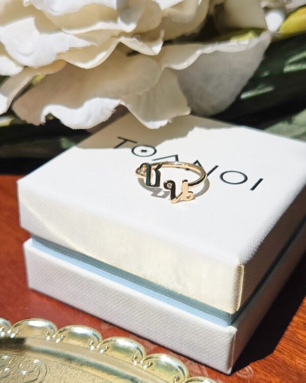 Two-Letter Thai Initial Ring with Natural Gemstone, handcrafted by Colors by Love, Bangkok