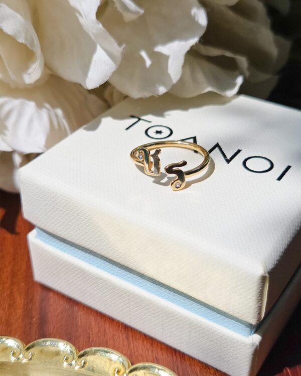 Two-Letter Thai Initial Ring with Natural Gemstone, handcrafted by Colors by Love, Bangkok