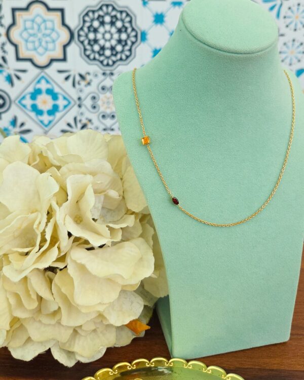 Prong-Set Side Necklace with 2 Natural 天然石について, handcrafted by Colors by Love, Bangkok