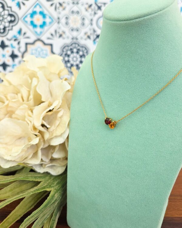 Prong-Set Necklace with 2 Natural 天然石について, handcrafted by Colors by Love, Bangkok