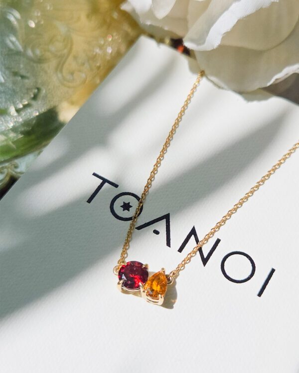 Prong-Set Necklace with 2 Natural 天然石について, handcrafted by Colors by Love, Bangkok