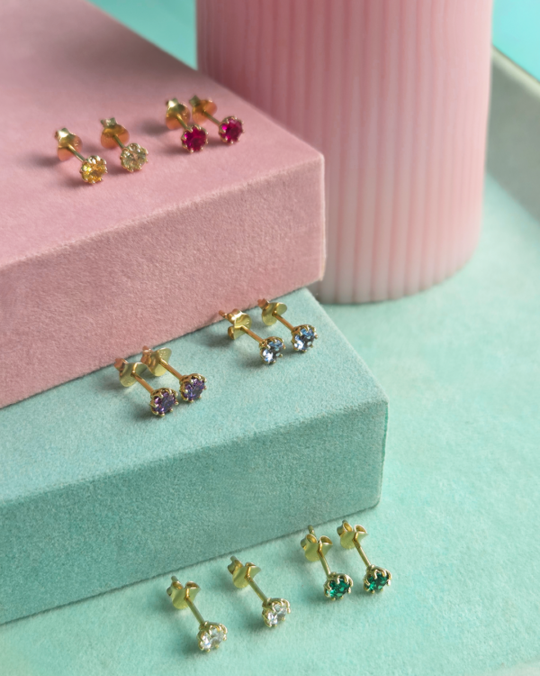 Natural Gemstone Stud Earring Round-8 Prong, birthstone stud earrings 4mm prong, Colors by Love