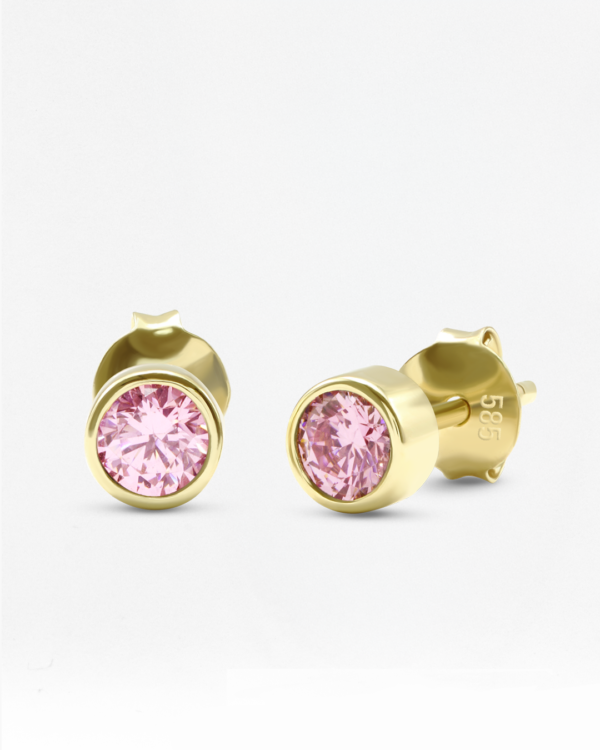 Natural Gemstone Stud Earring Round-Bezel, handmade in Bangkok by Colors by Love