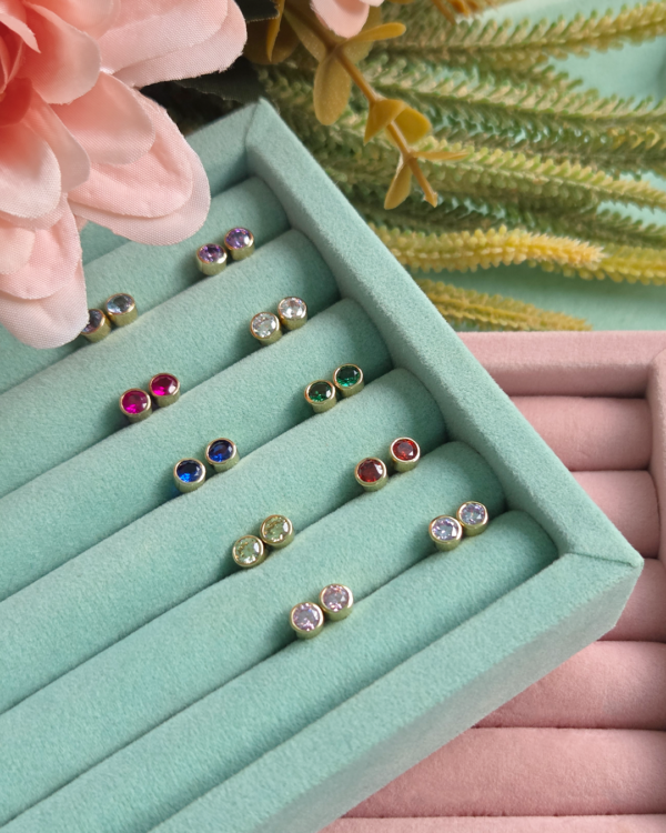 Natural Gemstone Stud Earring Round-Bezel, birthstone stud earrings 4mm brezel, Colors by Love