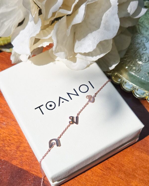 Thai Initial 3 Letters Bracelets with 1.3mm Natural Gemstone, handcrafted by Colors by Love, Bangkok