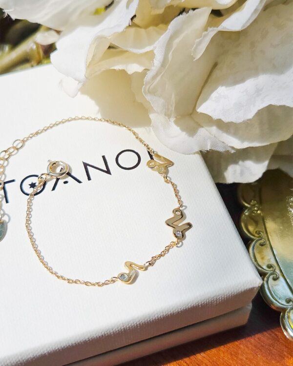Thai Initial 3 Letters Bracelets with 1.3mm Natural Gemstone, handcrafted by Colors by Love, Bangkok