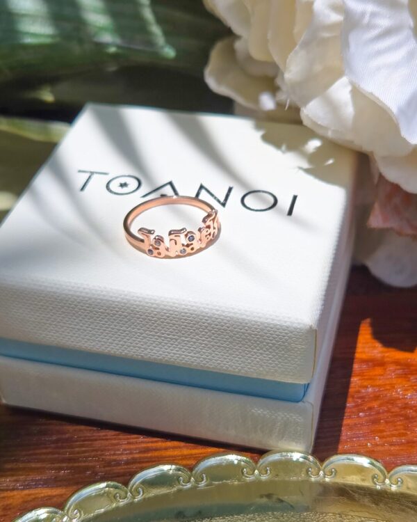 Thai Letter Name Pinky Ring with Natural Stone, handcrafted by Colors by Love, Bangkok