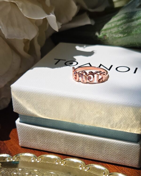 Thai Letter Name Pinky Ring with Natural Stone, handcrafted by Colors by Love, Bangkok