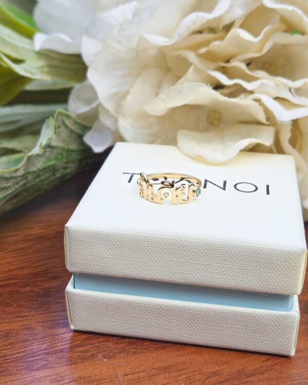 Thai Letter Name Ring with Natural Stone, handcrafted by Colors by Love, Bangkok