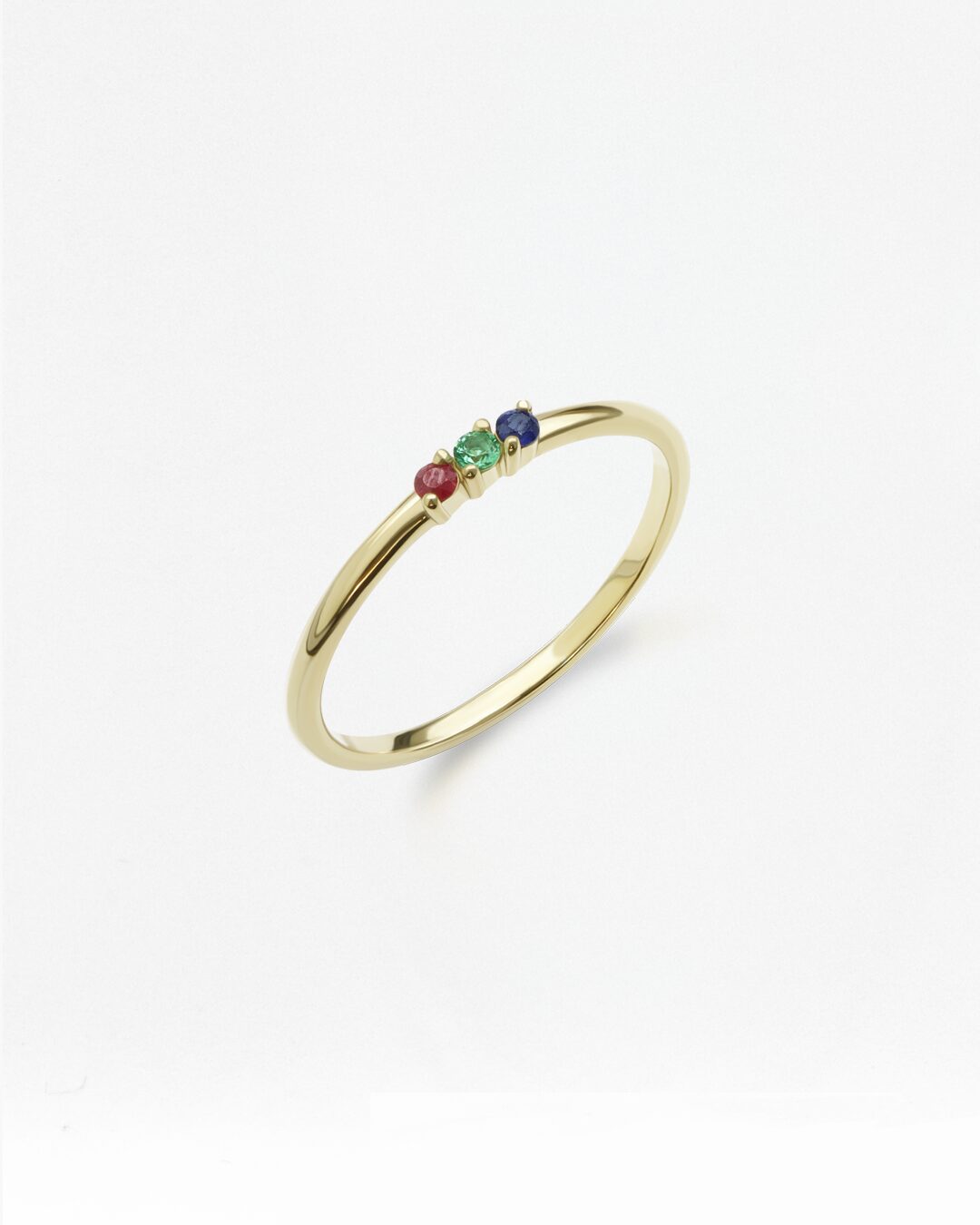 Mother's ring with three natural birthstones in sterling silver, handcrafted in Bangkok