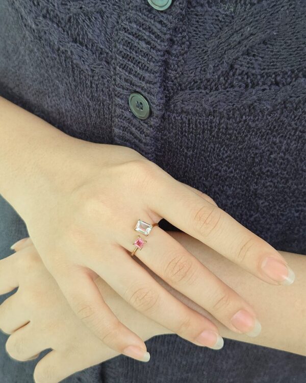 Two Natural Gemstones Ring Octagon-Square | Colors By Love handcrafted Thai jewelry, Bangkok