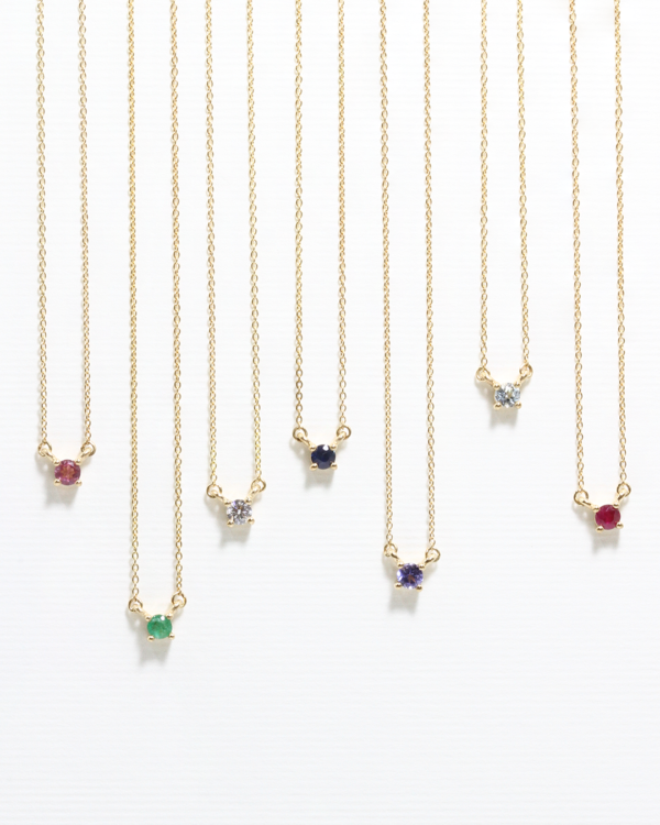 Natural 3mm stone prong-set necklace, birthstone 3mm stone necklace prong set coll, Colors by Love