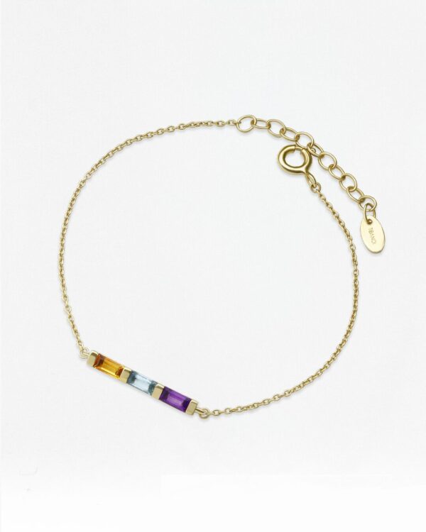Three Baguette Natural Gemstone Bracelet, handcrafted by Colors by Love, Bangkok