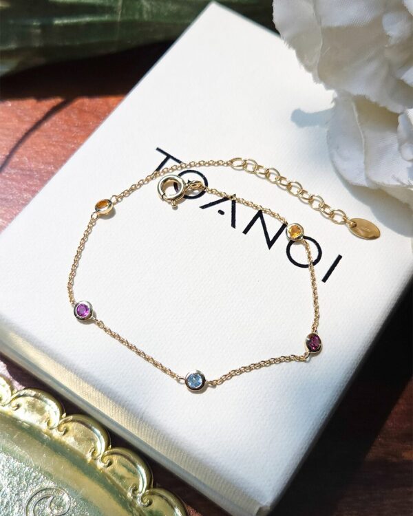 One-Five Round Natural Gemstones Bracelet, handcrafted by Colors by Love, Bangkok