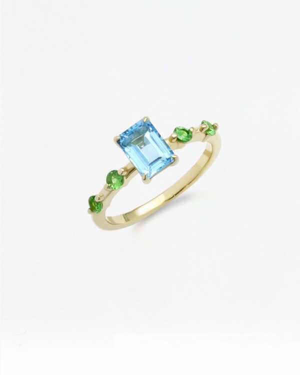 Five Natural Gemstones Ring Octagon-4 Round, handcrafted by Colors by Love, Bangkok