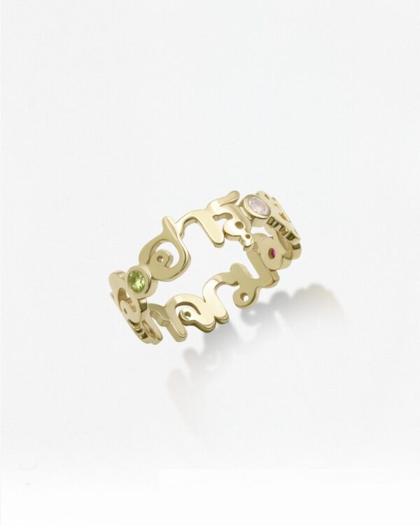 Custom Family Name Ring with 2.5mm stone, handcrafted by Colors by Love, Bangkok