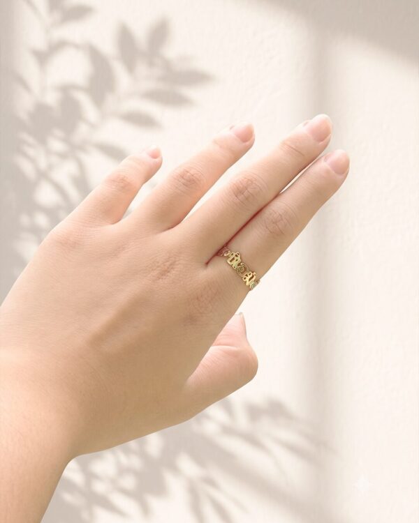 Custom Family Name Ring with 2.5mm stone, handcrafted by Colors by Love, Bangkok