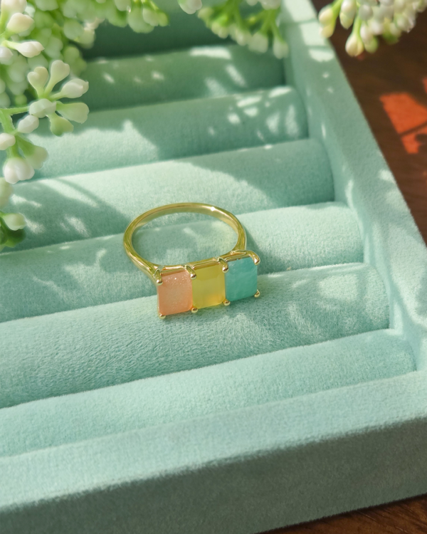 Natural Gemstones Ring, 3 Octagon