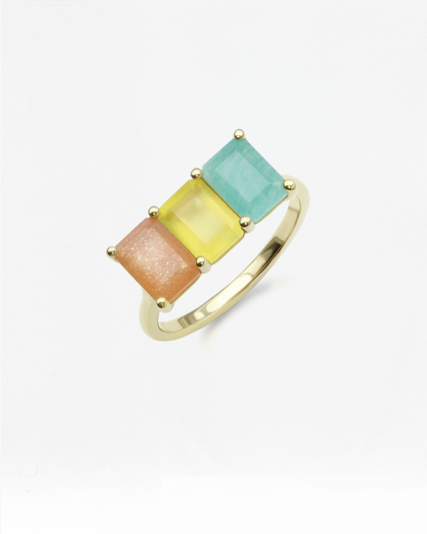Natural Gemstones Ring, 3 Octagon, birthstone octagon stones rings, Colors by Love