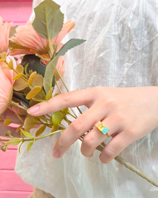 Natural Gemstones Ring, 3 Octagon, handmade in Bangkok by Colors by Love