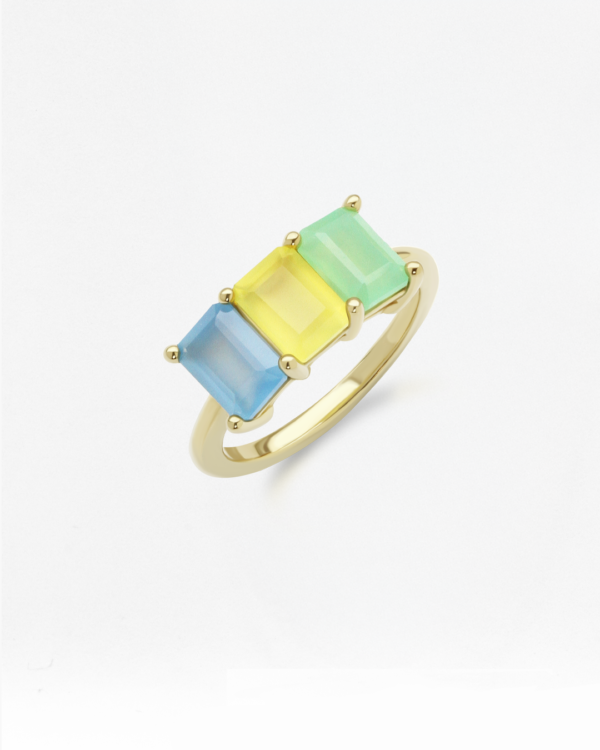 Natural Gemstones Curve Ring, 3 Octagon, birthstone octagon stones rings curve, Colors by Love