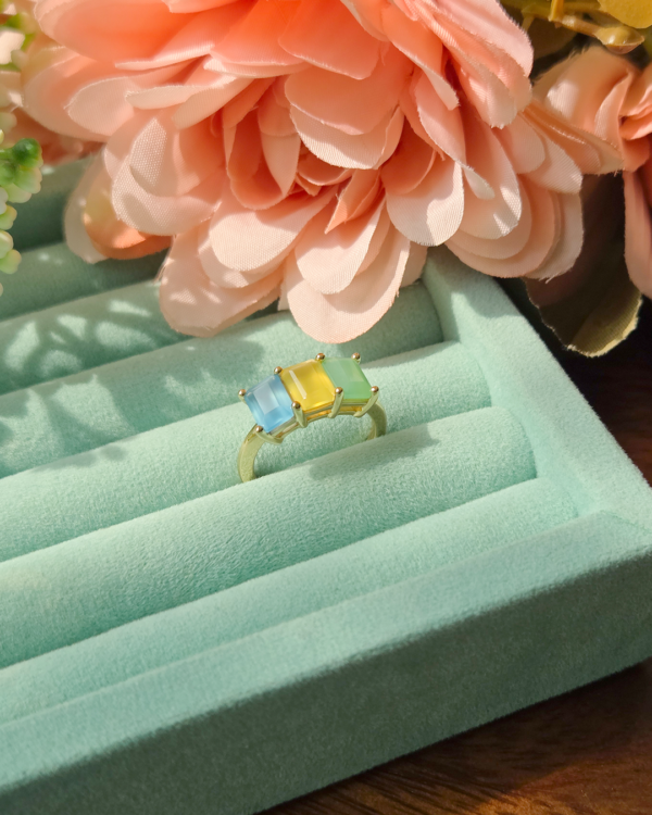 Natural Gemstones Curve Ring, 3 Octagon, birthstone octagon stones rings curve, Colors by Love