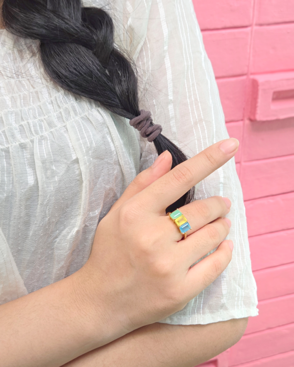 Natural Gemstones Curve Ring, 3 Octagon, handmade in Bangkok by Colors by Love