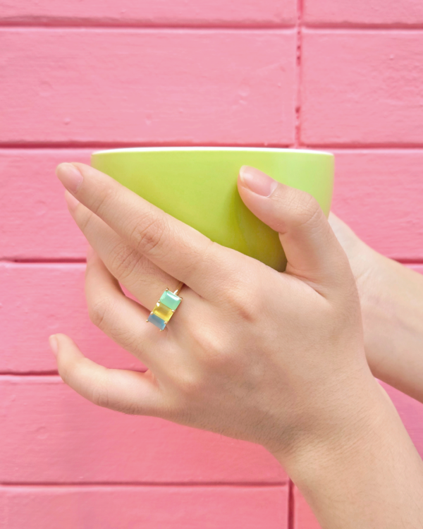 Natural Gemstones Curve Ring, 3 Octagon, birthstone octagon stones rings curve, Colors by Love