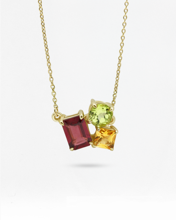 Prong-Set Necklace with 3 Natural Gemstones