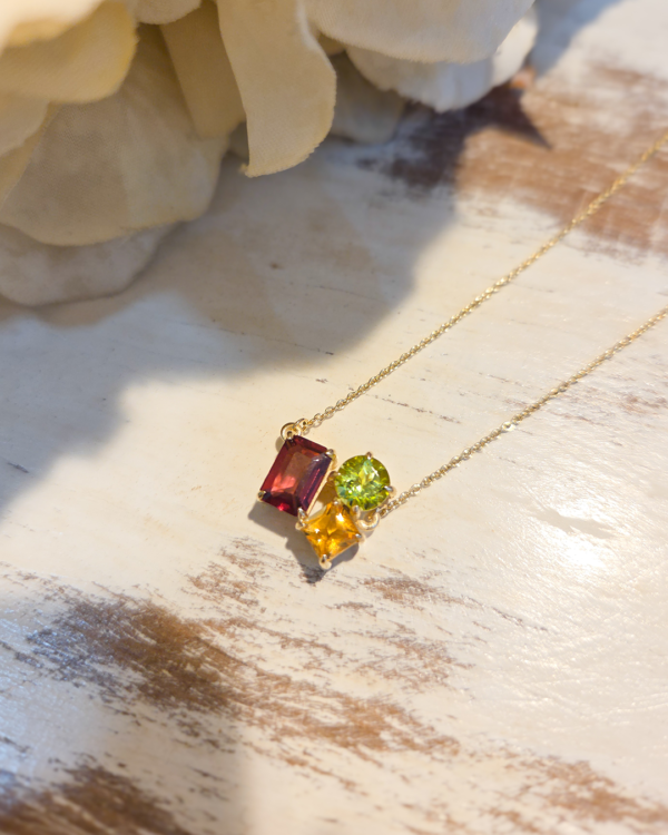 Prong-Set Necklace with 3 Natural Gemstones, birthstone stones necklace, Colors by Love