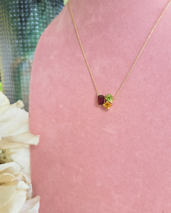 Prong-Set Necklace with 3 Natural Gemstones, birthstone stones necklace, Colors by Love
