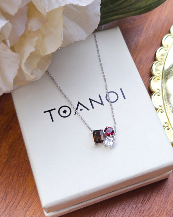 Prong-Set Necklace with 3 Natural Gemstones, handmade in Bangkok by Colors by Love