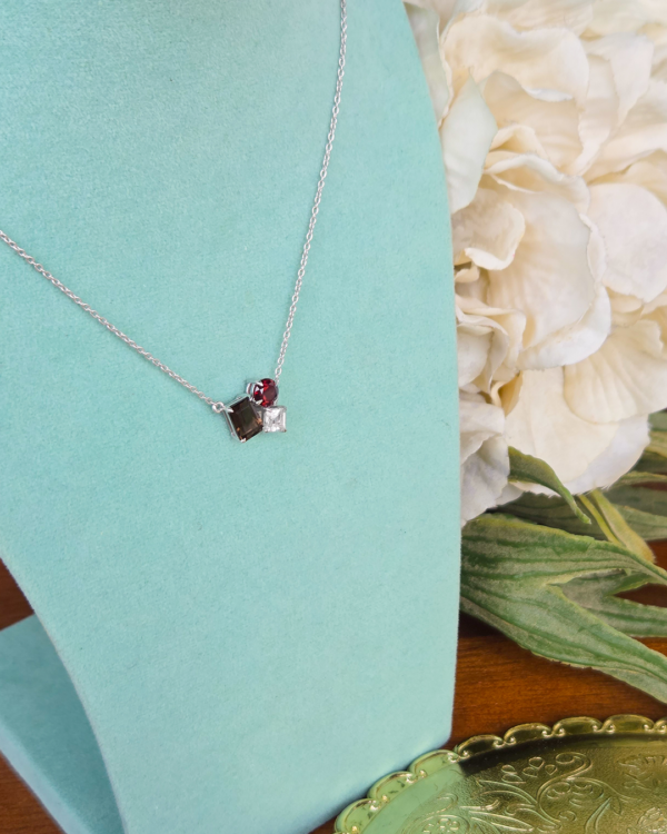 Prong-Set Necklace with 3 Natural Gemstones, birthstone stones necklace, Colors by Love