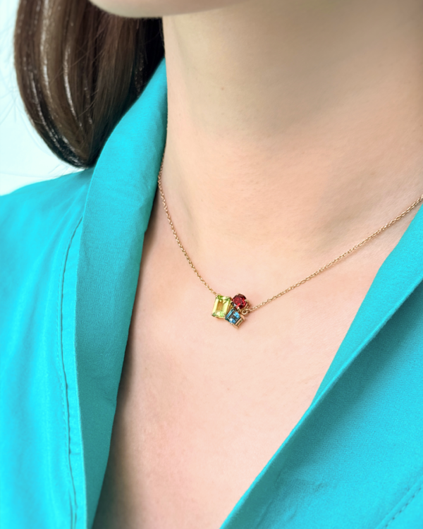 Prong-Set Necklace with 3 Natural Gemstones, birthstone stones necklace, Colors by Love