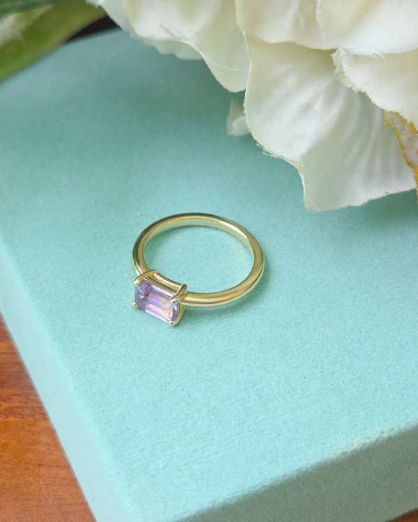 Natural Gemstones Ring Horizontal Octagon, birthstone octagon horizontal rings, Colors by Love