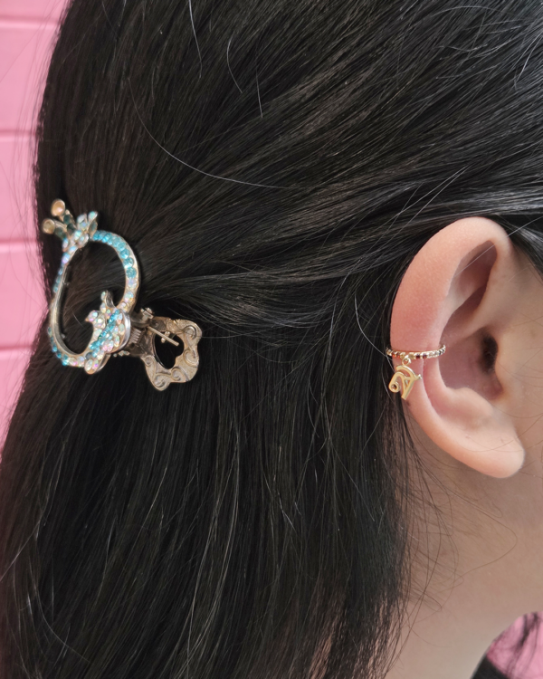 Two Natural Gemstones Ear Cuff, earcuff initial thai flag model, Colors by Love