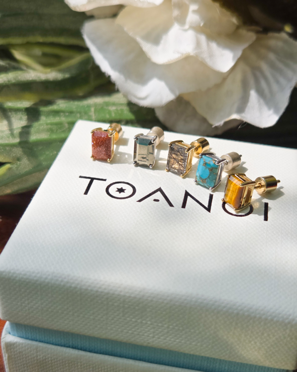 Natural Gemstones Octagon Earring, handmade in Bangkok by Colors by Love