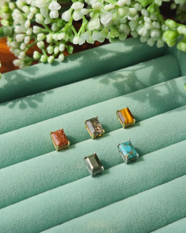 Natural Gemstones Octagon Earring